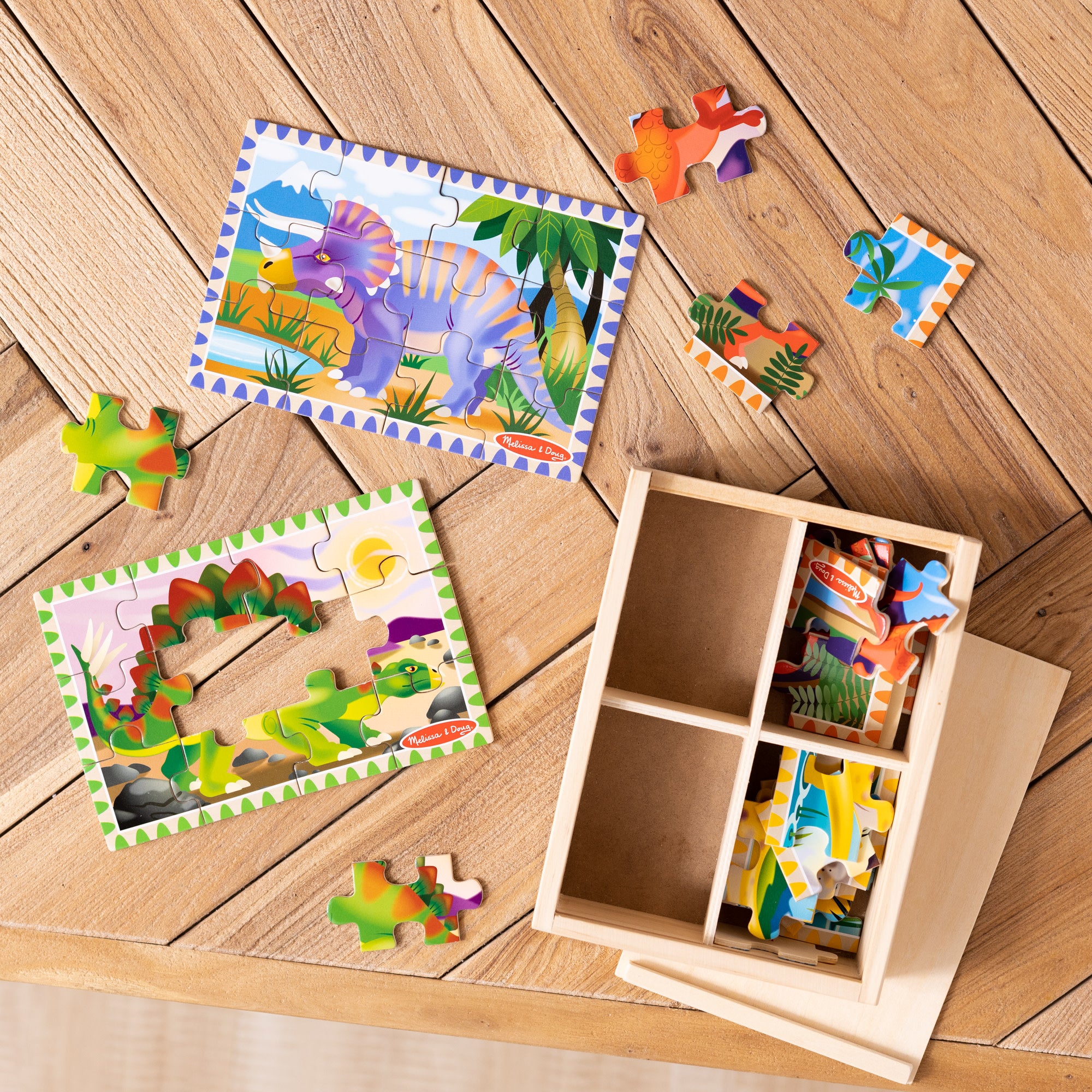 Melissa & Doug Wooden Jigsaw Puzzles in a Box - Dinosaurs - Image 10